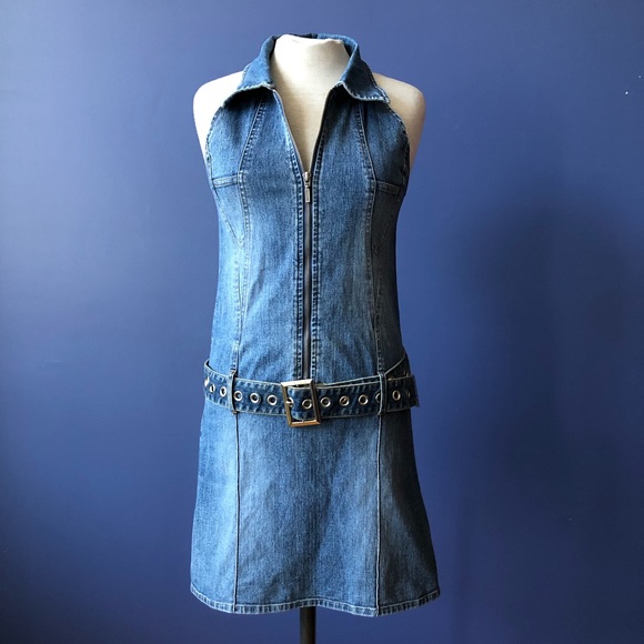 Denim Mini Dress Blue Jean 90’s Retro - Picture 1 of 10
